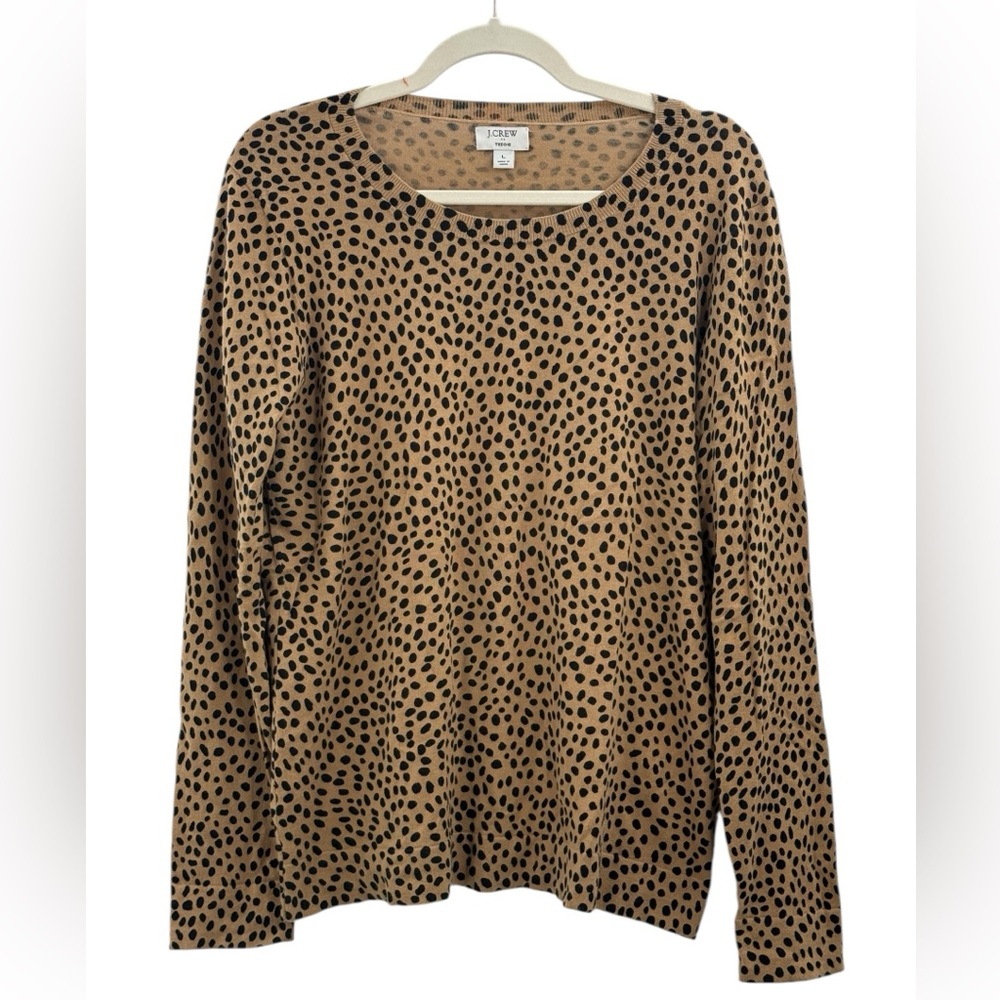 J.Crew Teddie Leopard Cheetah Print Cotton Long Sleeve Tee Top Large Tan Black - Picture 3 of 13